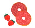 Red donuts with strawberries vector food illustration.